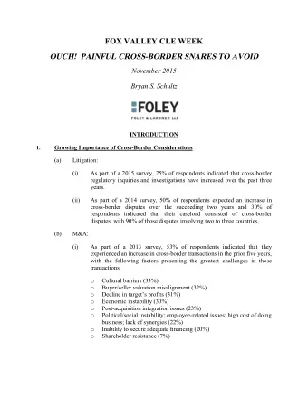 OUCH! PAINFUL CROSS-BORDER SNARES TO AVOID  November 2015  Bryan S. Schultz  INTRODUCTION  Growing