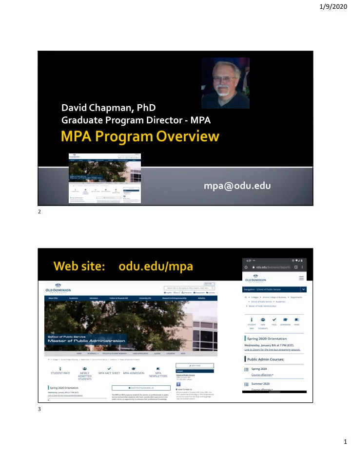 david chapman phd graduate program director mpa mpa odu