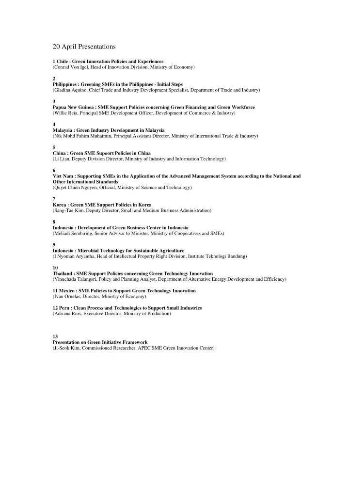 20 april presentations
