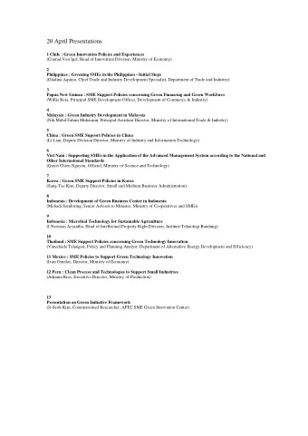 20 April Presentations  1 Chile : Green Innovation Policies and Experiences  (Conrad Von Igel, Head