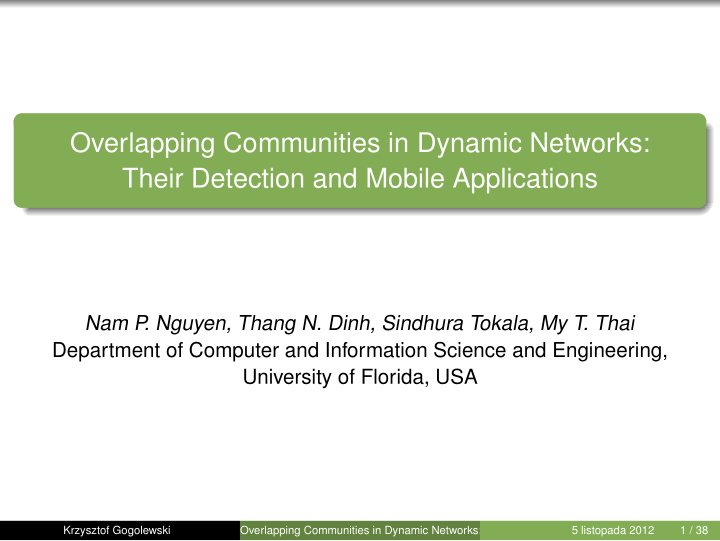 overlapping communities in dynamic networks their