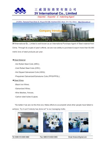 3V International Co., Limited Importer  Exporter  Indenting Agent  2103Rm, Ramada Plaza Block