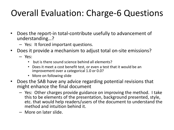 overall evaluation charge 6 questions