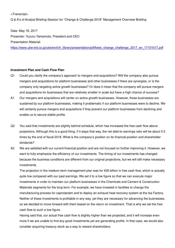 transcript q a s of analyst briefing session for change
