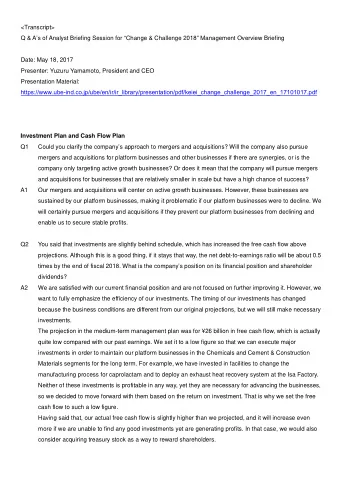 &lt;Transcript&gt;  Q &amp; As of Analyst Briefing Session for Change &amp; Challenge 2018