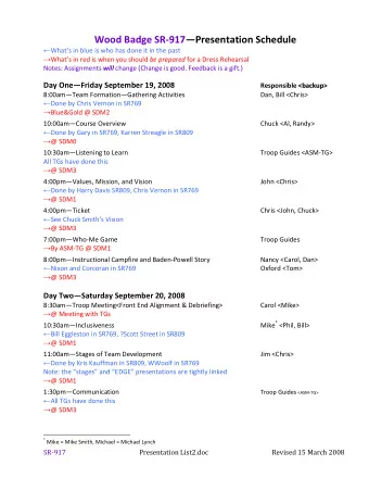 Day ThreeSunday September 21, 2008 8:30amInterfaith Worship Service (Instructional) Tom