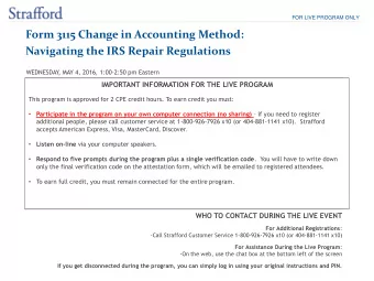 Form 3115 Change in Accounting Method: Navigating the IRS Repair Regulations  WEDNESDAY  , MAY 4,