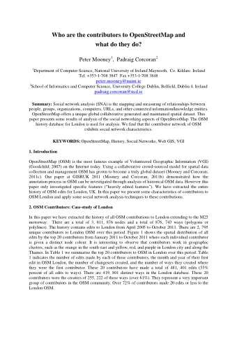 Who are the contributors to OpenStreetMap and  what do they do? Peter Mooney 1 ,  Padraig Corcoran