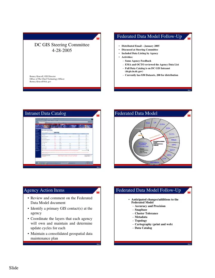 federated data model follow up dc gis steering committee