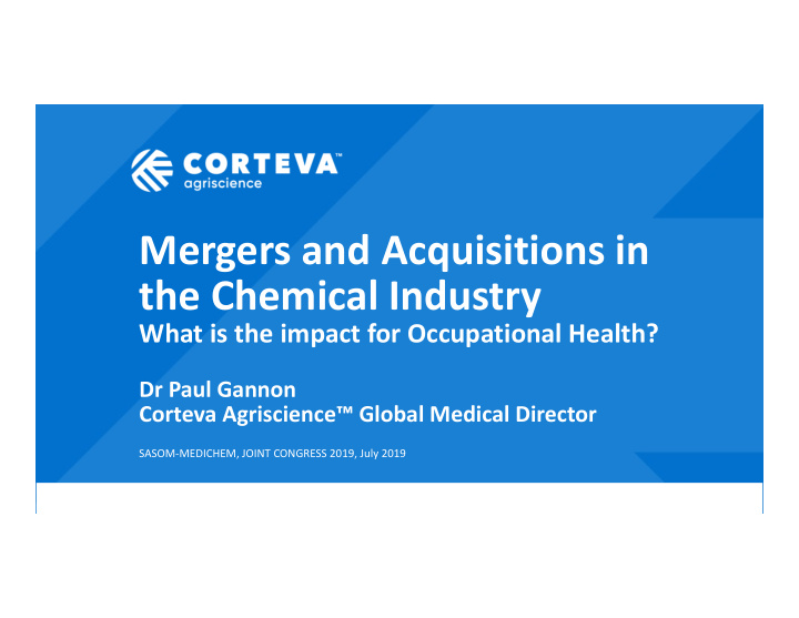 mergers and acquisitions in the chemical industry