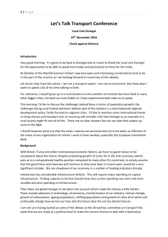 Lets Talk Transport Conference  Local Link Donegal 25 th November 2016  Check against Delivery