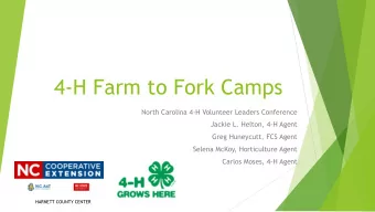 4-H Farm to Fork Camps  North Carolina 4-H Volunteer Leaders Conference  Jackie L. Helton, 4-H