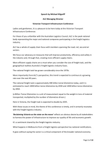 Speech by Michael Kilgariff  ALC Managing Director  Victorian Transport Infrastructure Conference