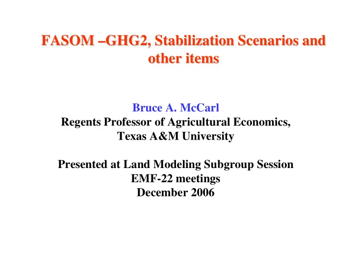 fasom ghg2 stabilization scenarios and ghg2 stabilization