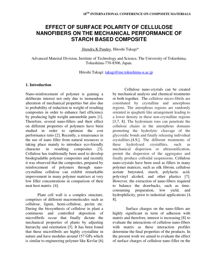 effect of surface polarity of cellulose nanofibers on the