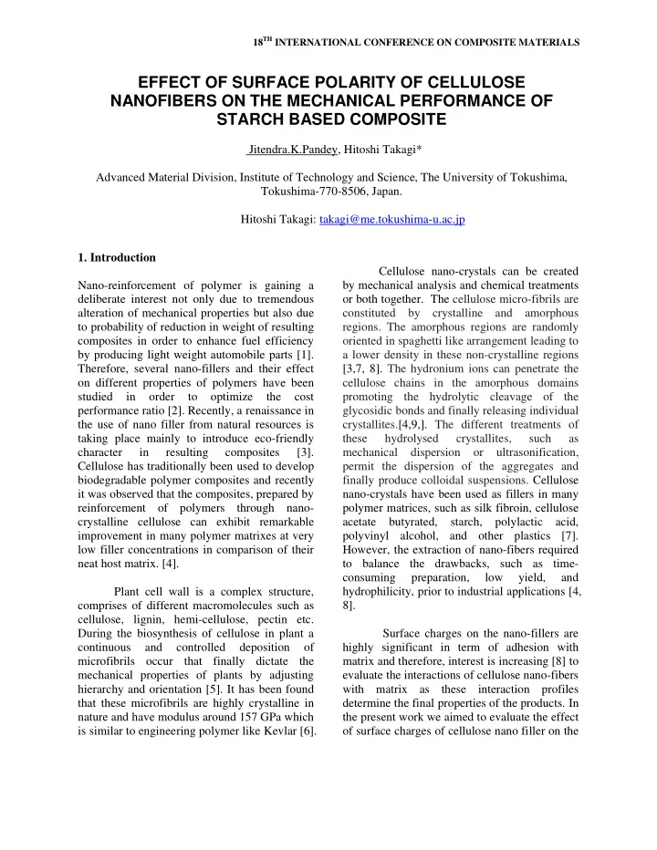 effect of surface polarity of cellulose nanofibers on the