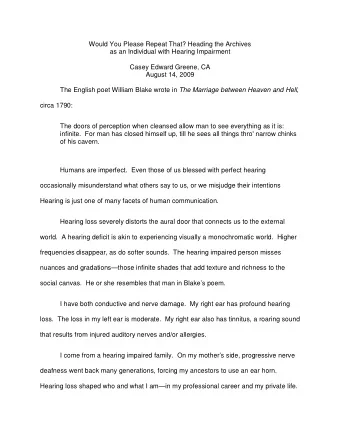 Would You Please Repeat That? Heading the Archives  as an Individual with Hearing Impairment  Casey