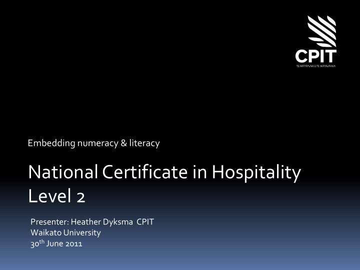 national certificate in hospitality