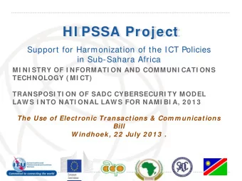 HI PSSA Project  Support for Harmonization of the ICT Policies  in Sub-Sahara Africa  MI NI STRY OF