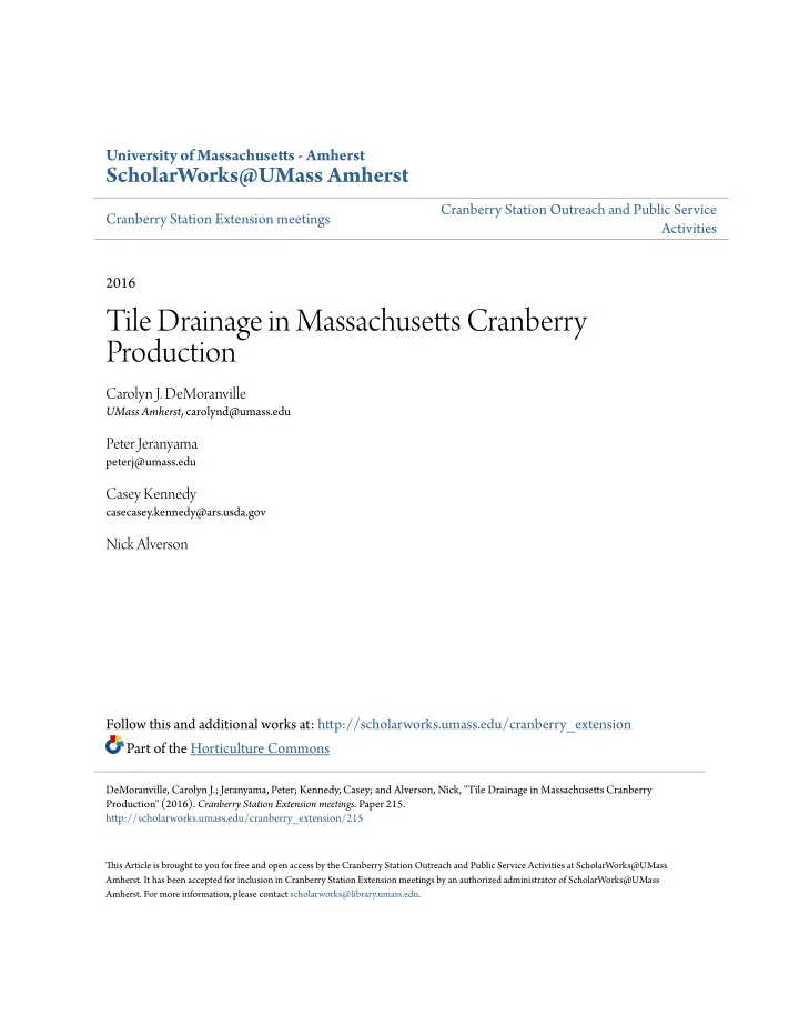 tile drainage in massachusetus cranberry production