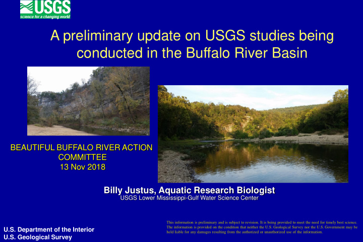 a preliminary update on usgs studies being