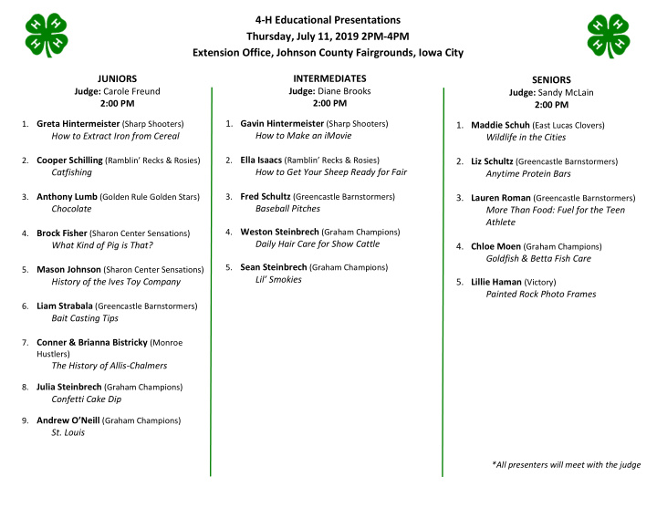 4 h educational presentations thursday july 11 2019 2pm