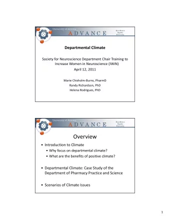 Overview  Introduction to Climate  Why focus on departmental climate?  What are the