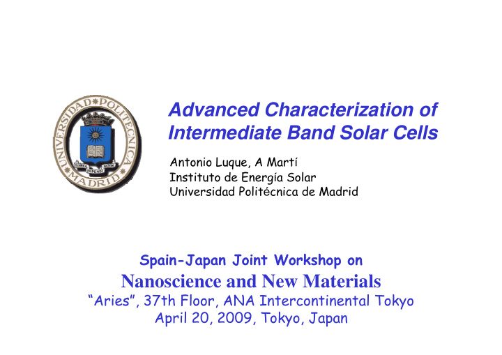 advanced characterization of intermediate band solar