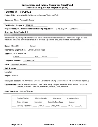 LCCMR ID: 150-F3+4  Project Title:  Alternative Biofuel Crops to Conserve Water and Soil  Category: