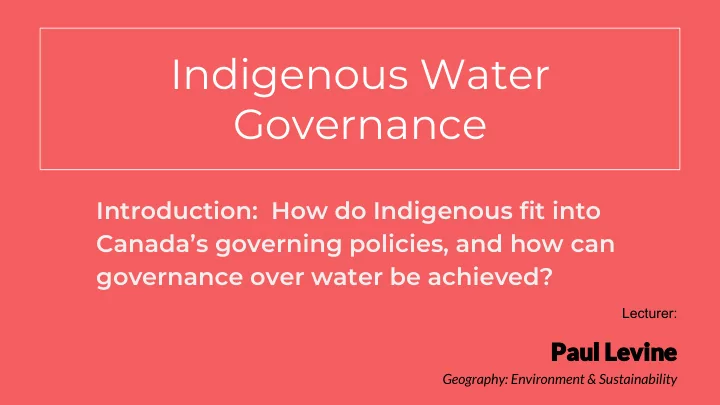 indigenous water governance