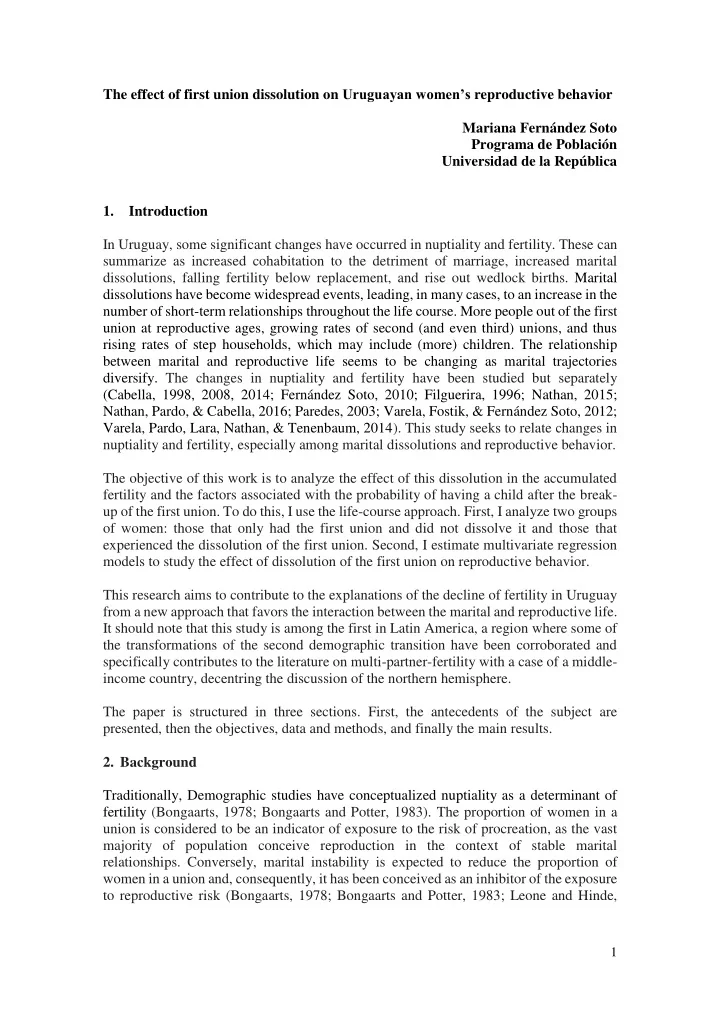 the effect of first union dissolution on uruguayan women