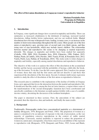 The effect of first union dissolution on Uruguayan womens reproductive behavior  Mariana
