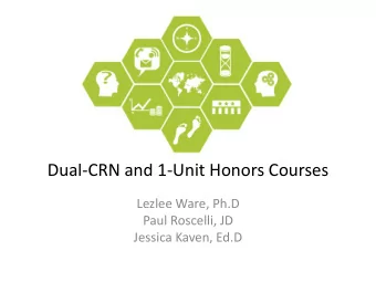 Dual-CRN and 1-Unit Honors Courses  Lezlee Ware, Ph.D  Paul Roscelli, JD  Jessica Kaven, Ed.D