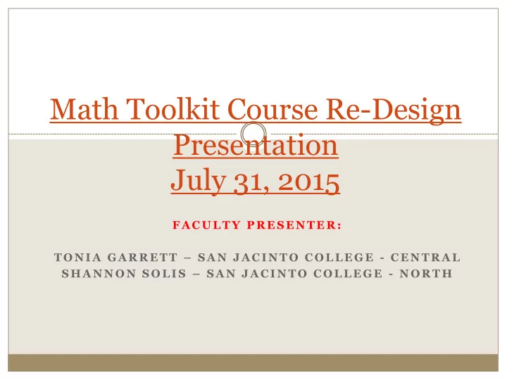 math toolkit course re design