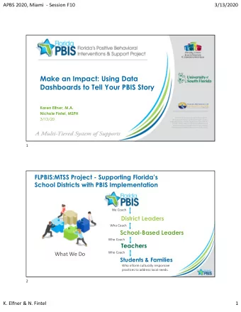 Make an Impact: Using Data  Dashboards to Tell Your PBIS Story  Karen Elfner, M.A.  Nichole Fintel,