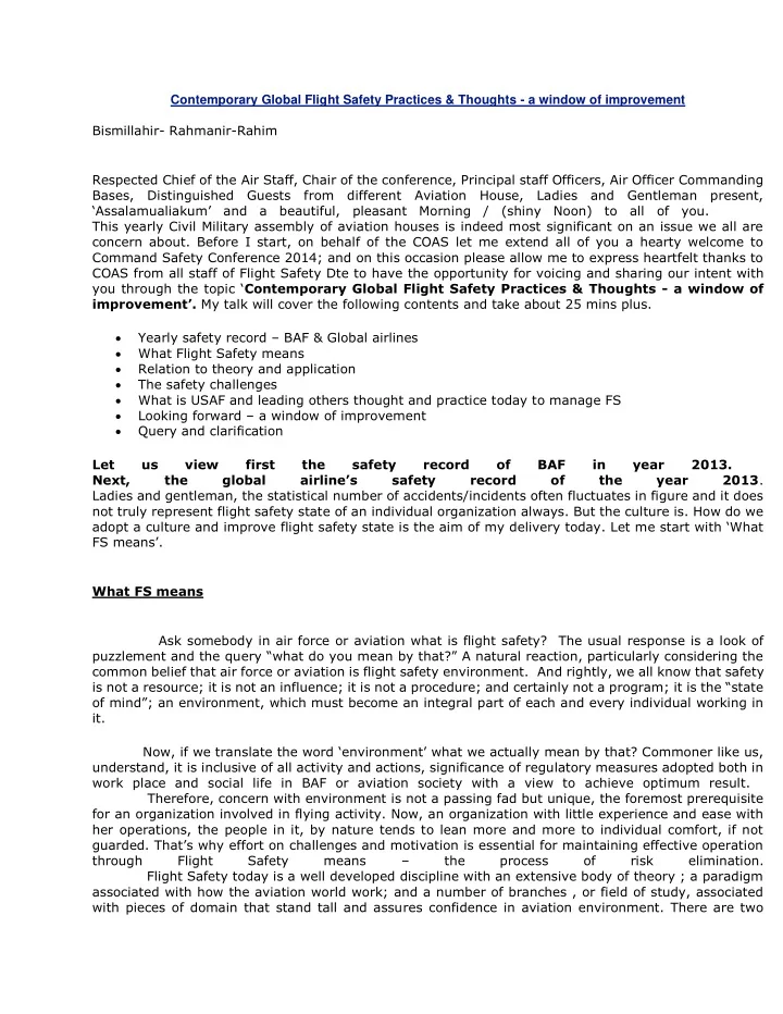 contemporary global flight safety practices thoughts a