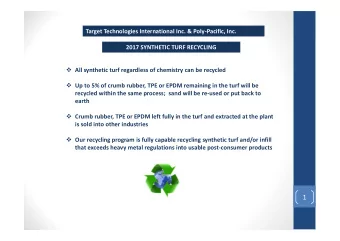 1  RECYCLING PROCESS  1.  Turf is cut into smaller sections  2.  Load 95% infill free turf into