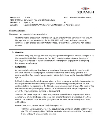 REPORT TO:        Council  FOR:  Committee of the Whole  REPORT FROM:  Community Planning &amp;