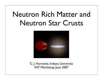 Neutron Rich Matter and  Neutron Star Crusts  C. J. Horowitz, Indiana University  INT Workshop,