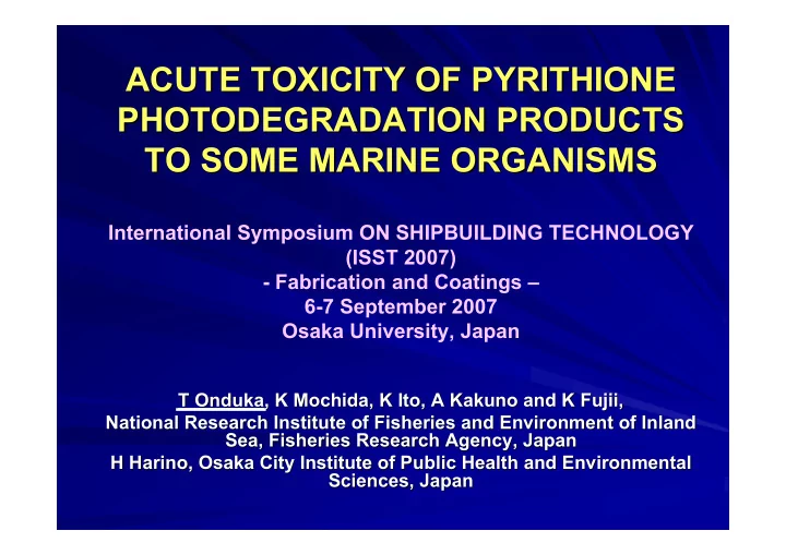 acute toxicity of pyrithione acute toxicity of pyrithione