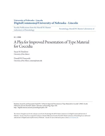 A Plea for Improved Presentation of Type Material  for Coccidia  Susan M. Bandioni  University of