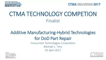 CTMA TECHNOLOGY COMPETION  Finalist  Additive Manufacturing-Hybrid Technologies  for DoD Part