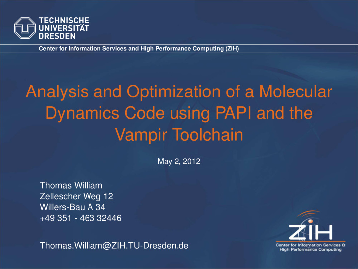 analysis and optimization of a molecular dynamics code