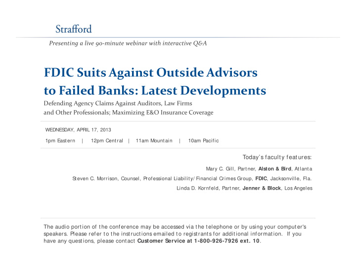 fdic suits against outside advisors to failed banks