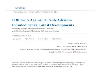 FDIC Suits Against Outside Advisors to Failed Banks: Latest Developments Defending Agency Claims
