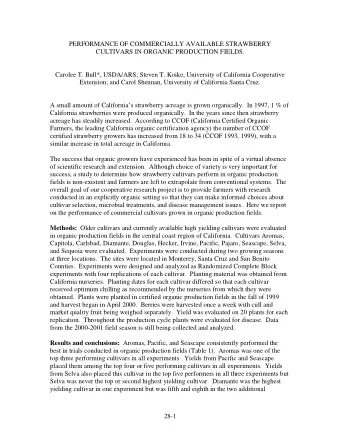 PERFORMANCE OF COMMERCIALLY AVAILABLE STRAWBERRY  CULTIVARS IN ORGANIC PRODUCTION FIELDS.  Carolee
