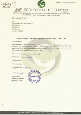 JIBR ECOPRODUCTS lelTED Office : F/11, Ruturaj Complex, Opp. A. V. School Ground, Crescent Road,