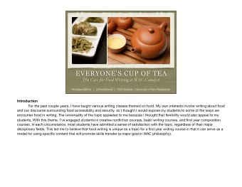 EVERYONES CUP OF TEA  The Case for Food Writing as W  AC Catalyst  Meaghan Elliott   |