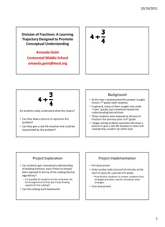 Division of Fractions: A Learning  Trajectory Designed to Promote  Conceptual Understanding  Amanda
