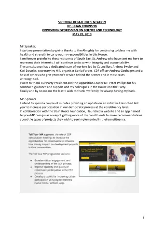 SECTORAL DEBATE PRESENTATION  BY JULIAN ROBINSON  OPPOSITION SPOKESMAN ON SCIENCE AND TECHNOLOGY